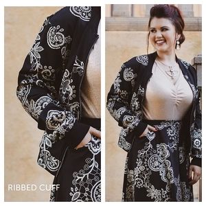 Lularoe Elegant Black Stevie Floral Paisley Bomber Jacket